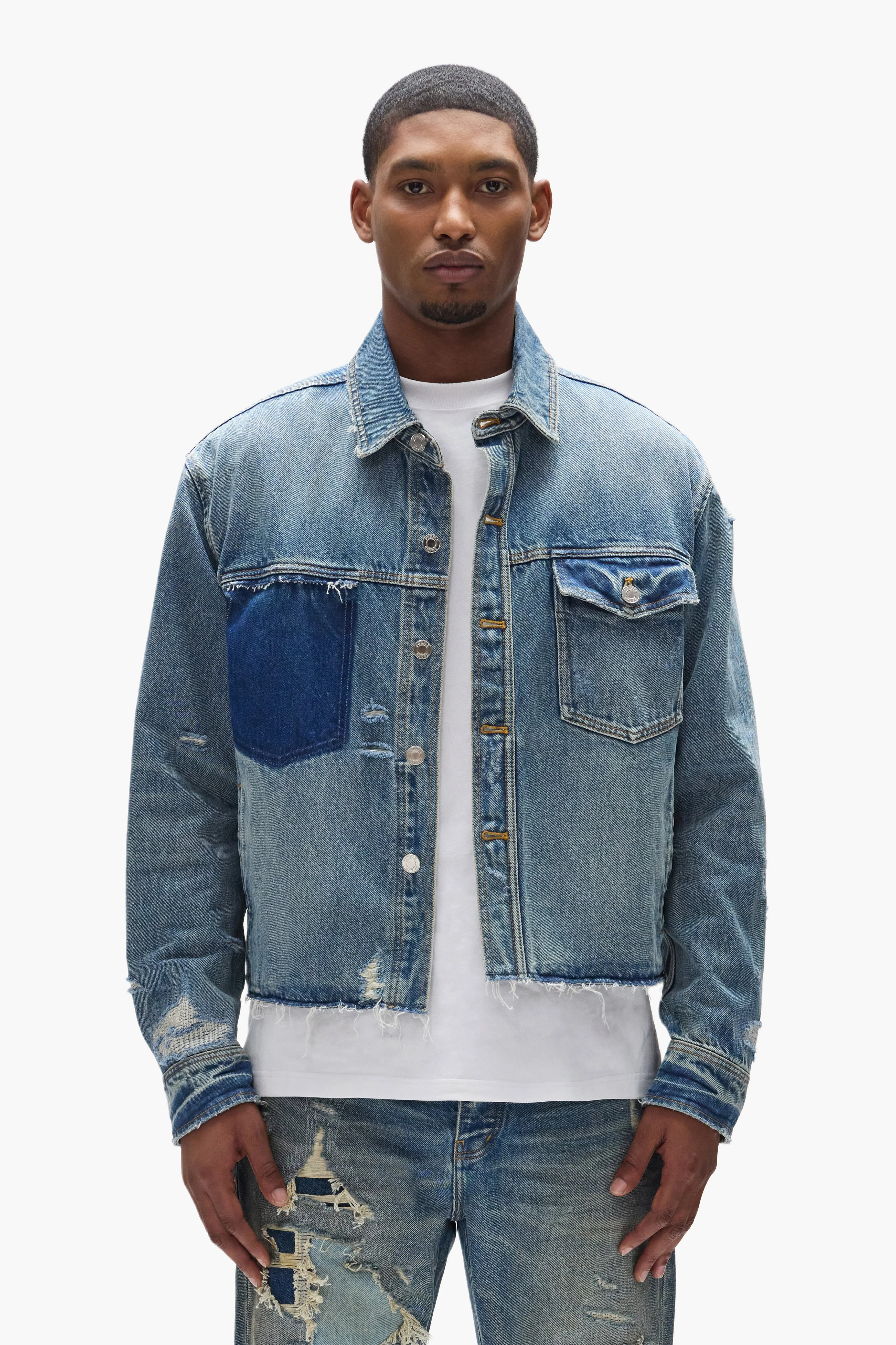 Distressed Cropped Shirt sold by PURPLE BRAND