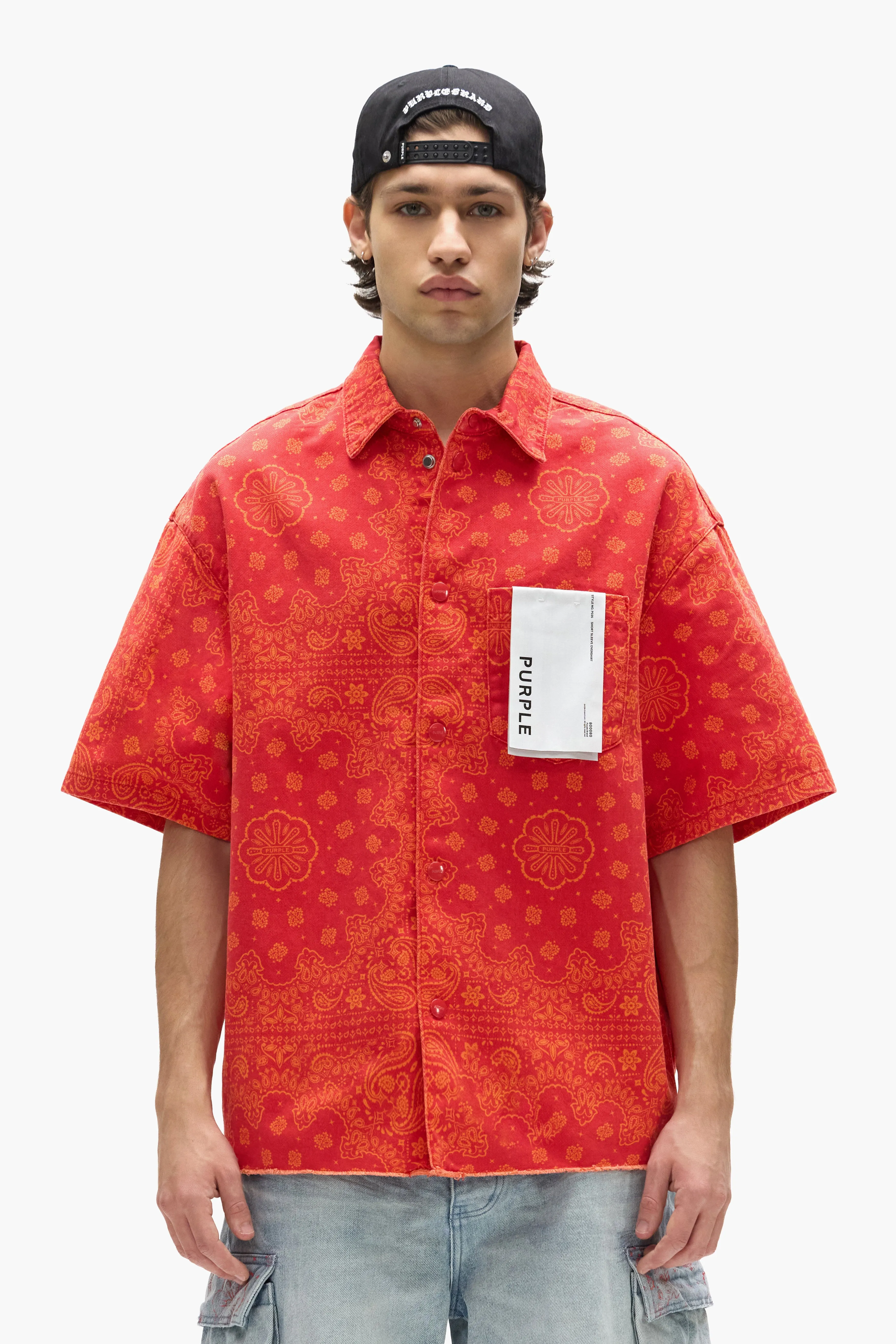 P035 Bandana Print Short Sleeve Shirt sold by PURPLE BRAND