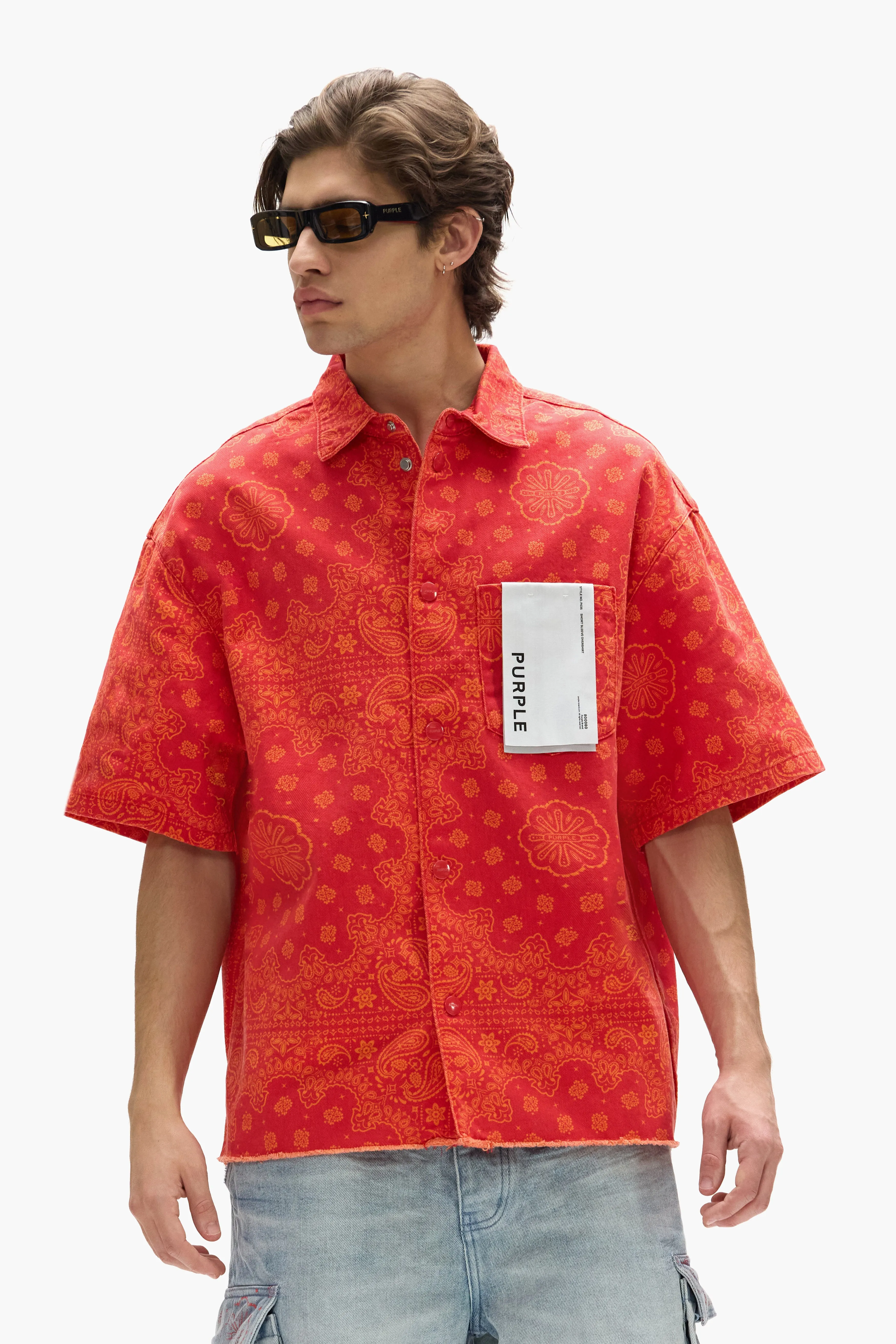P035 Bandana Print Short Sleeve Shirt sold by PURPLE BRAND product image thumbnail 4