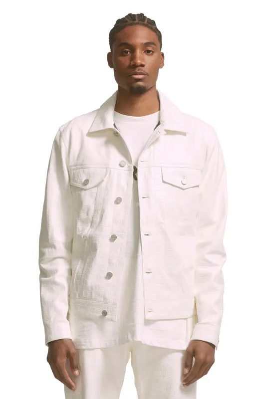 P028 LEATHER TRUCKER JACKET - Brilliant White made by PURPLE BRAND