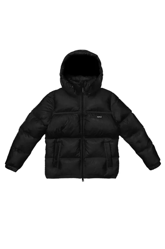P611 NYLON SNAP OFF HOOD PUFFER JACKET - Jet Black made by PURPLE BRAND