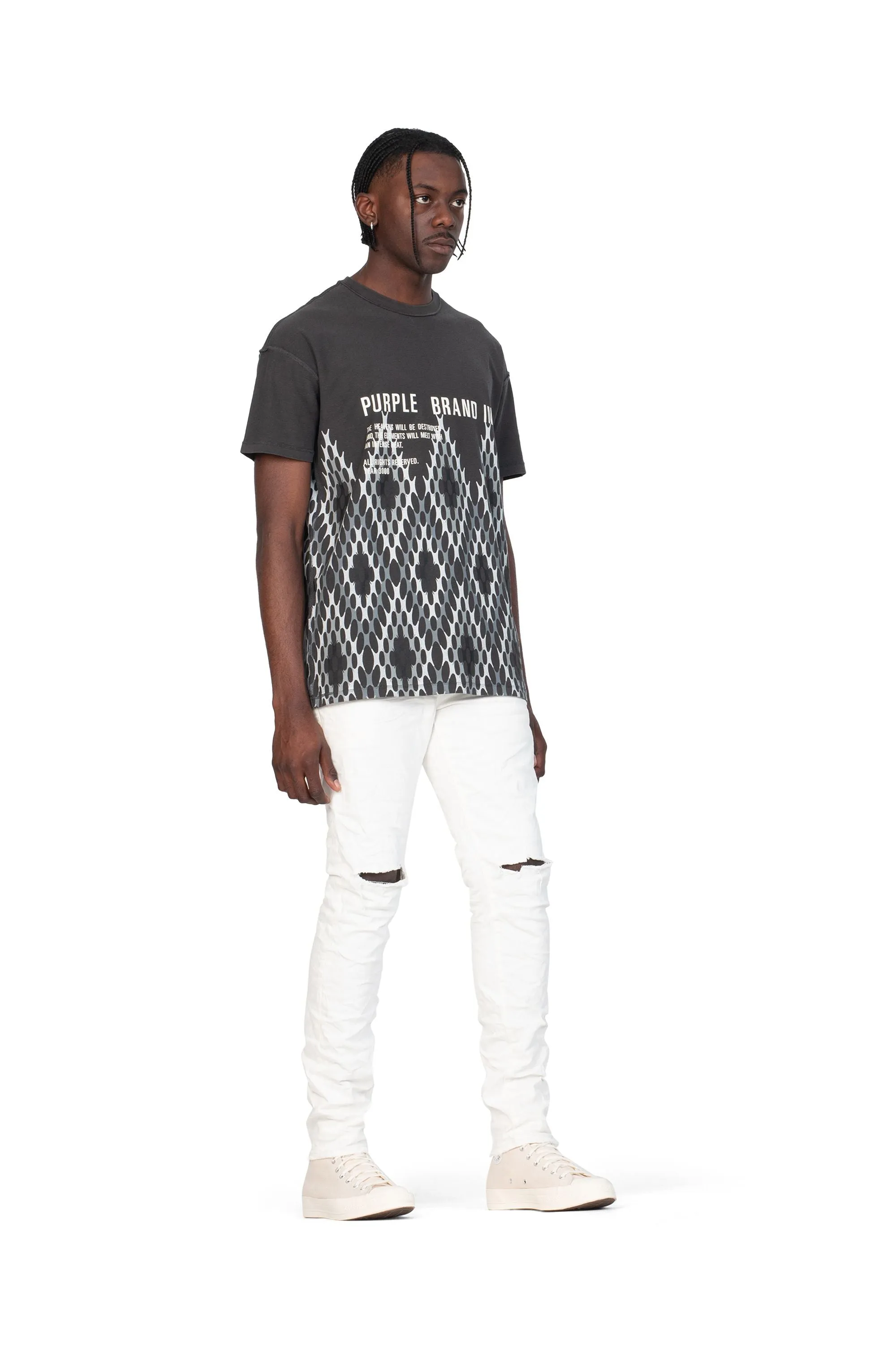 P001 LOW RISE SKINNY JEAN - Optic White Knee Slit sold by PURPLE BRAND product image thumbnail 5