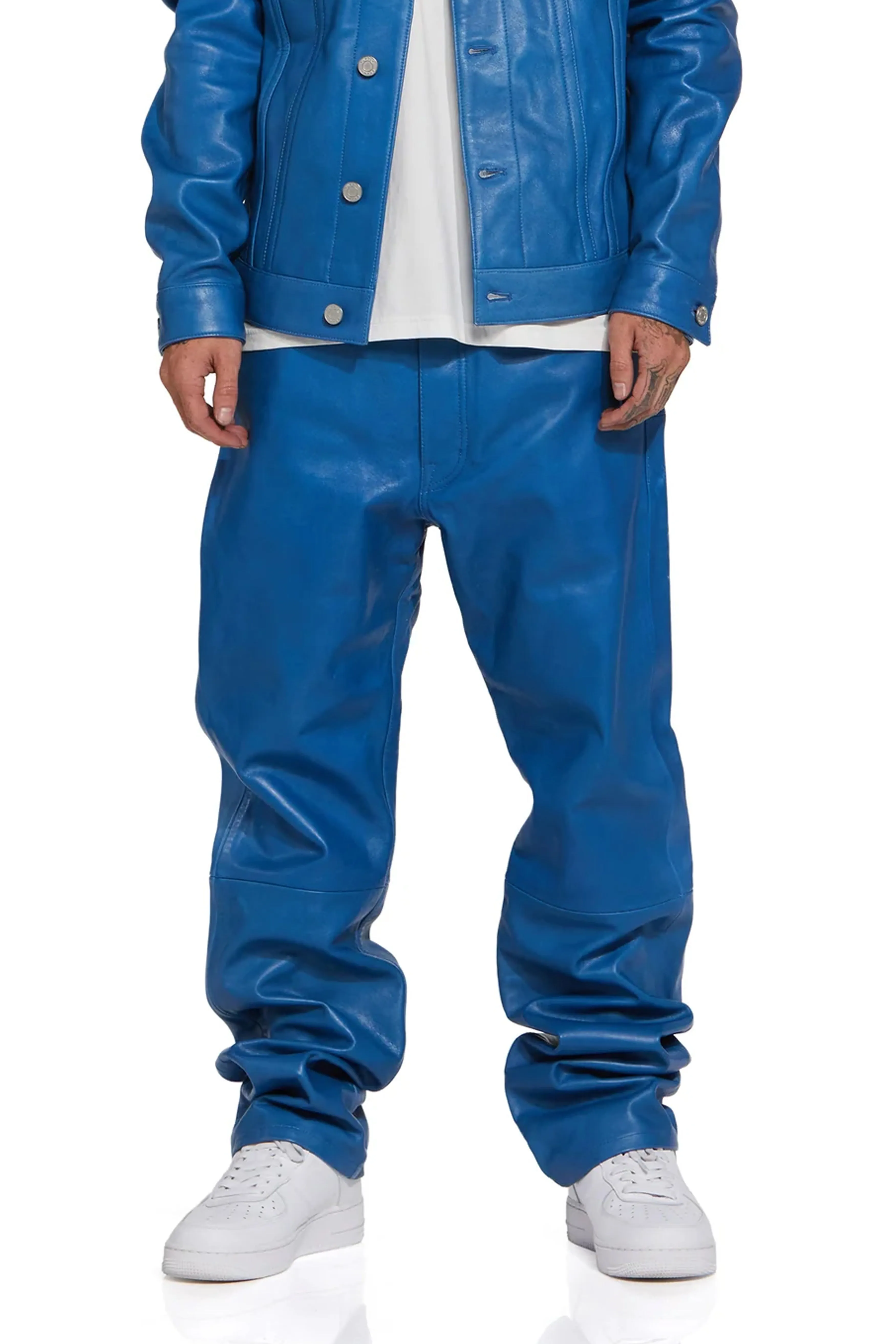P011 MID RISE STRAIGHT LEG PANT - Leather Galaxy Blue sold by PURPLE BRAND product image thumbnail 3