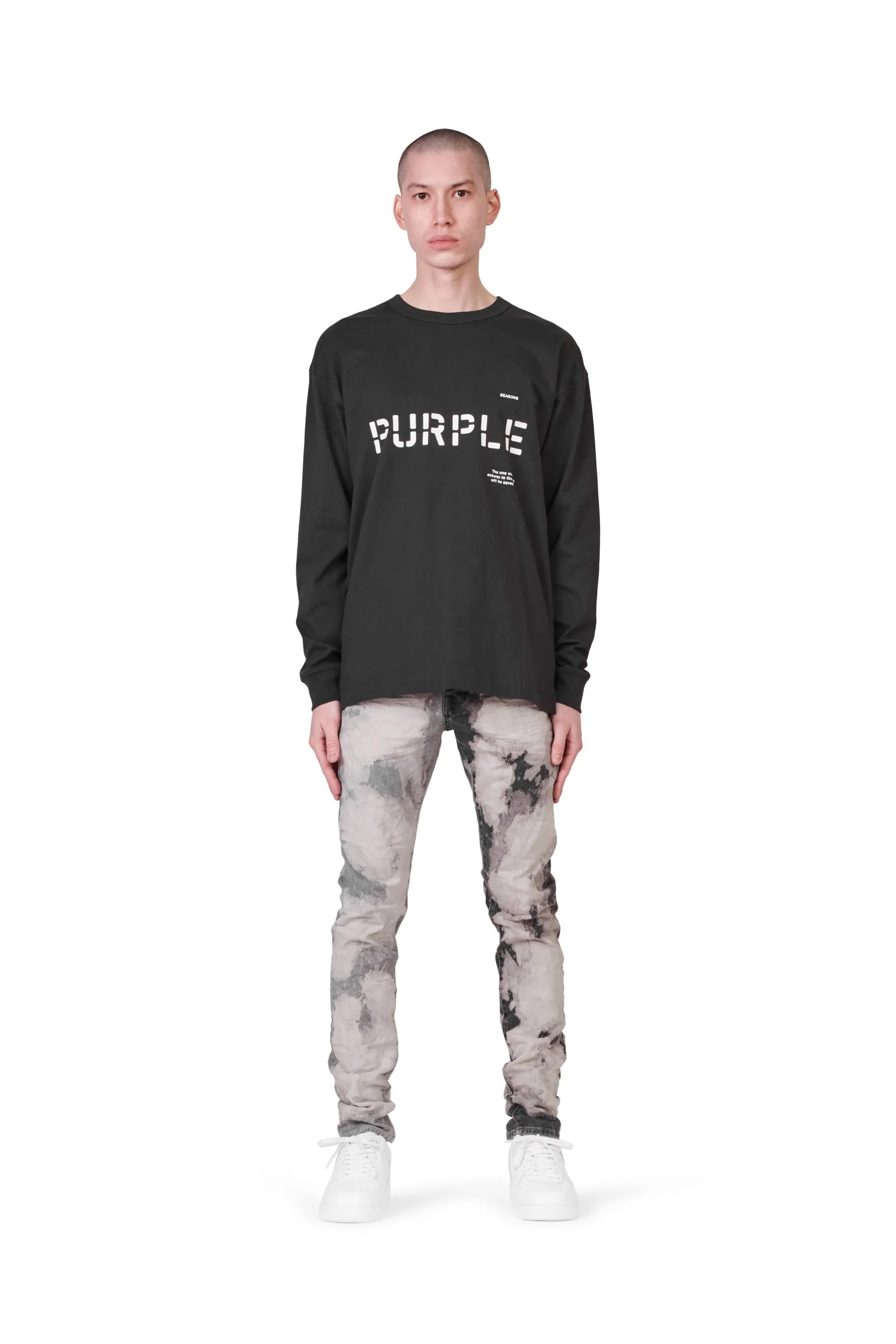 P001 LOW RISE SKINNY JEAN - Two Tone Bleach Grey sold by PURPLE BRAND product image thumbnail 3