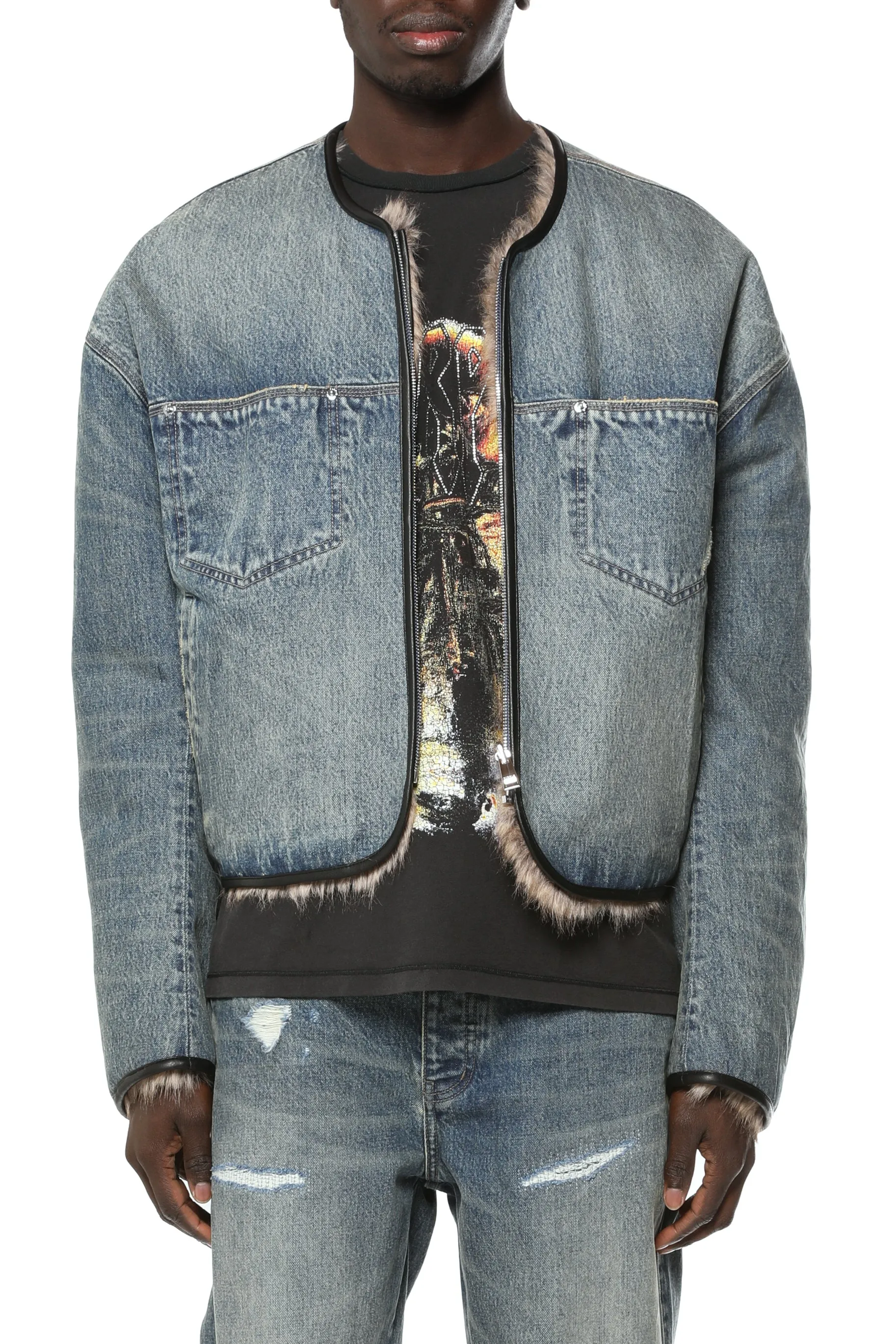 Reversible Fur Denim Jacket sold by PURPLE BRAND