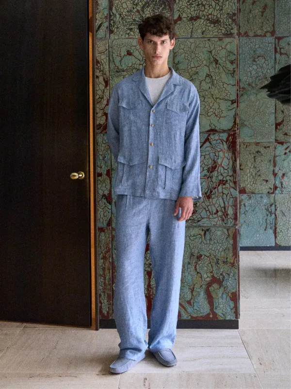 Pigiama Gio in Washed Blue Linen - Yali x Telerie Spadari made by Yali Milano