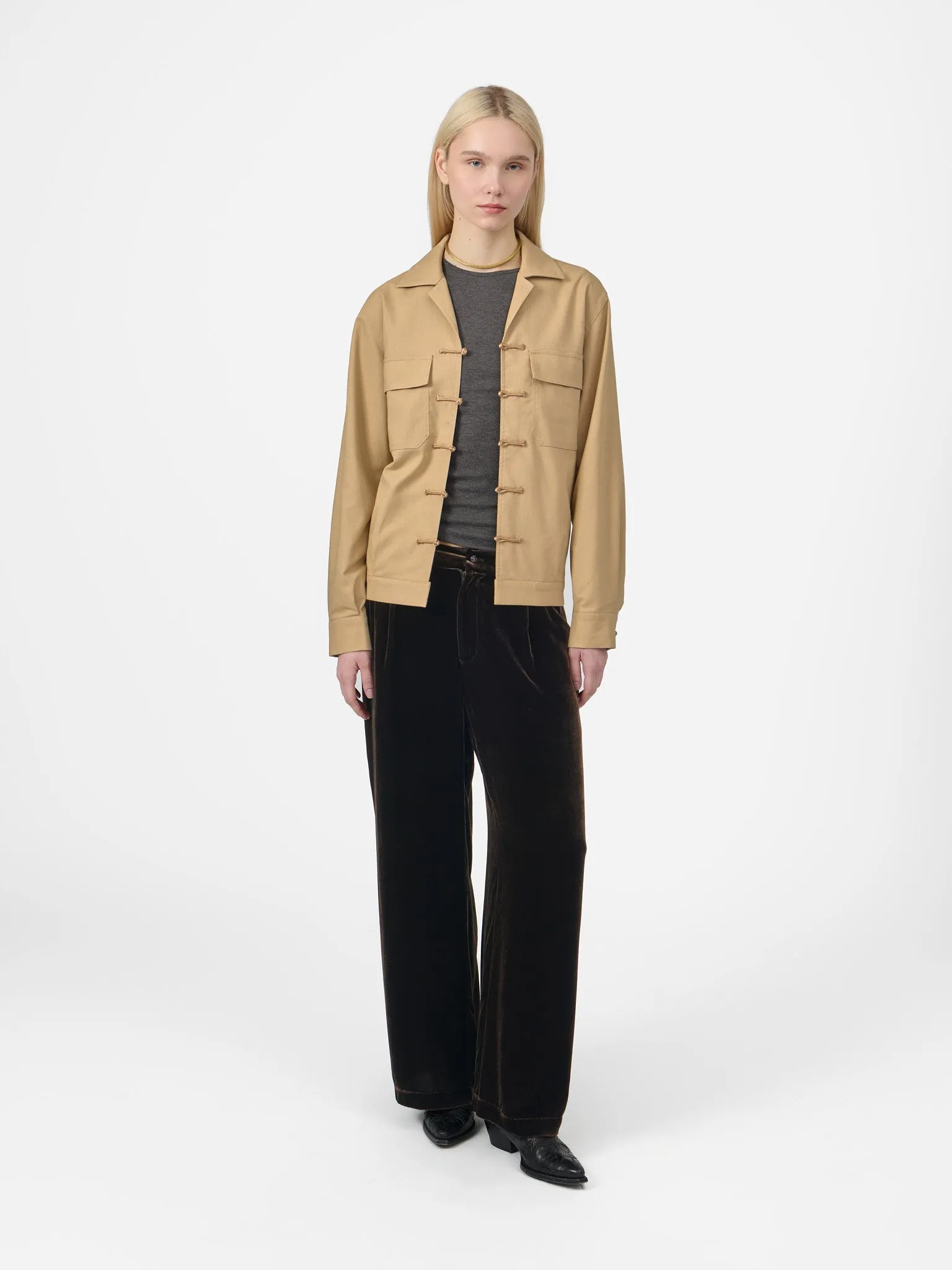 Weekend Jacket in Champagne Cotton Linen sold by Yali Milano