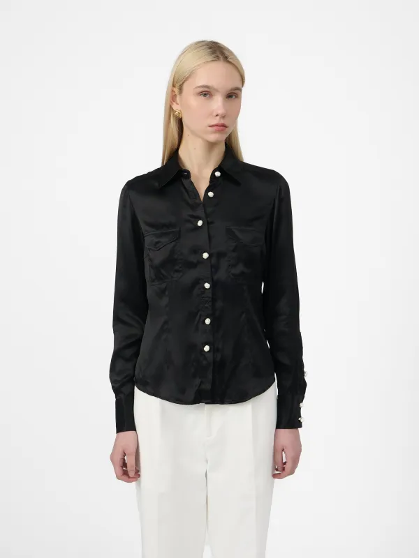 Shirt in Black Silk made by Yali Milano
