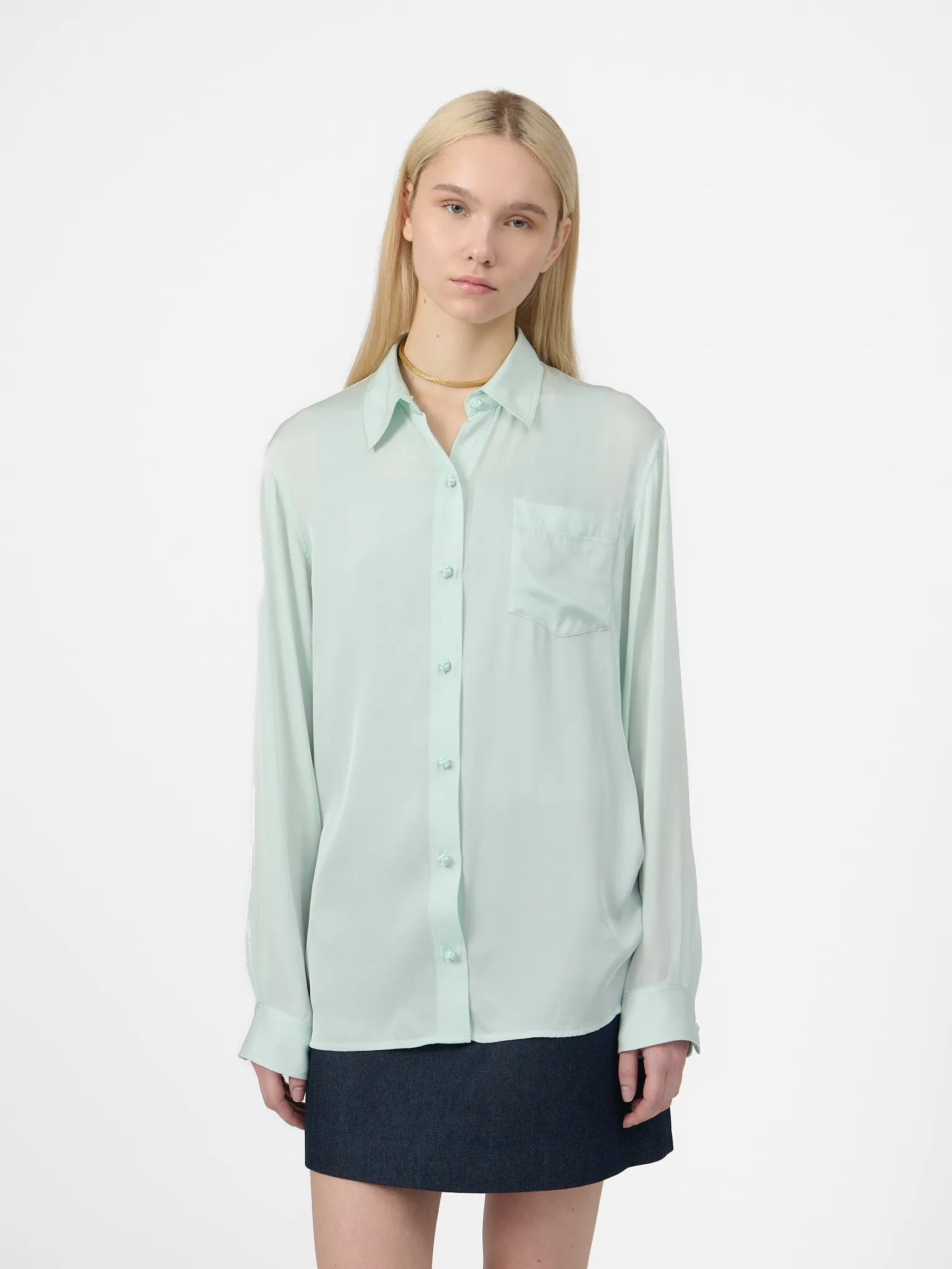 Ziggy Shirt in Sea Dust Silk sold by Yali Milano