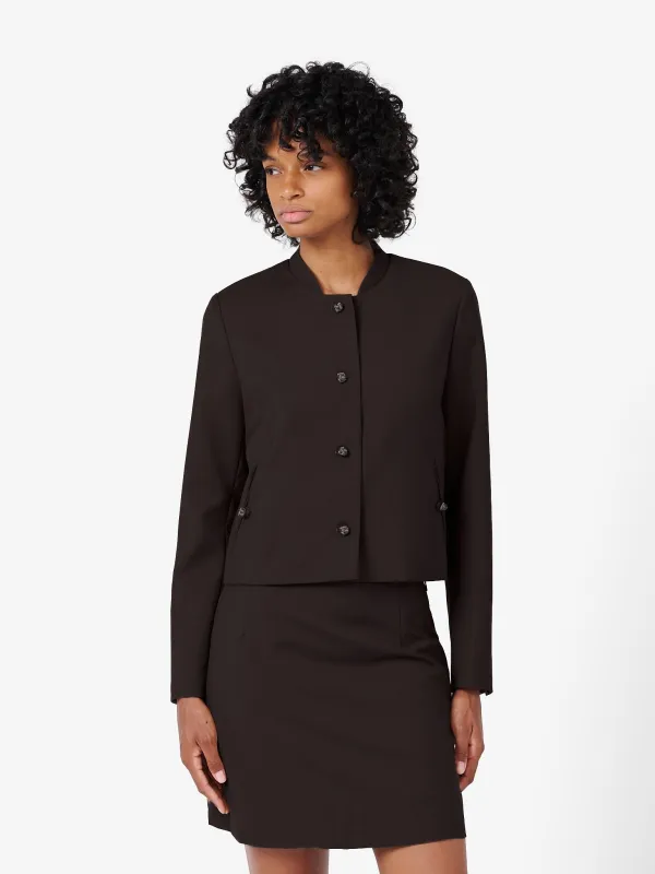 Crop Jacket in Petrol Wool Twill made by Yali Milano