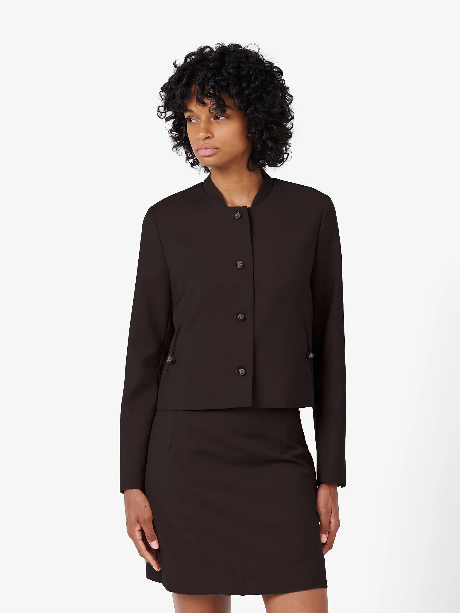 Crop Jacket in Petrol Wool Twill sold by Yali Milano