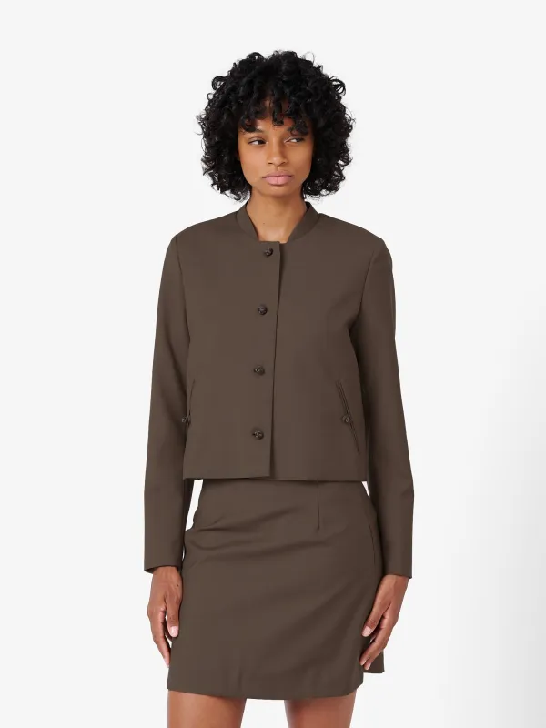 Crop Jacket in Cedar Brown Wool Twill made by Yali Milano