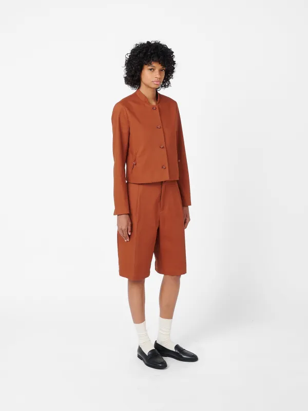 Jane Bermuda in Brick Cotton Twill made by Yali Milano