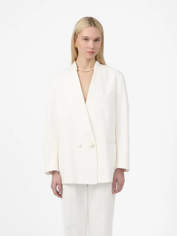 Airport Blazer in White Cotton Twill made by Yali Milano