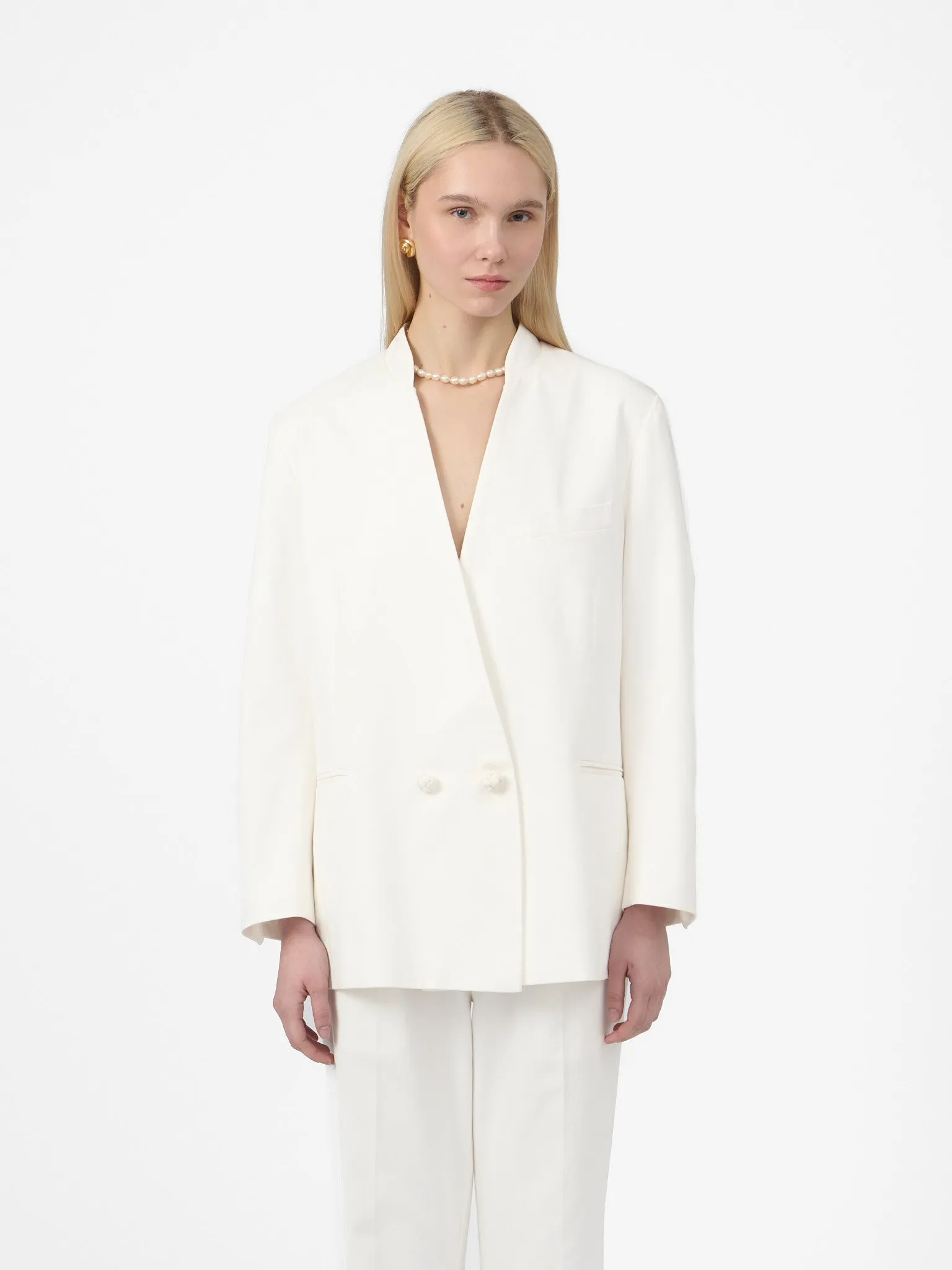 Airport Blazer in White Cotton Twill sold by Yali Milano