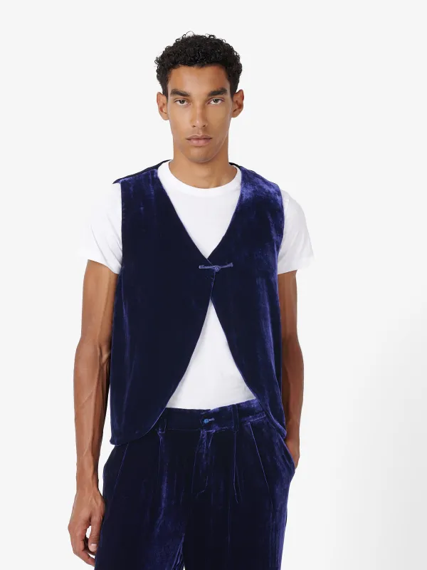 Fumoar Short Vest in Blue Velvet made by Yali Milano