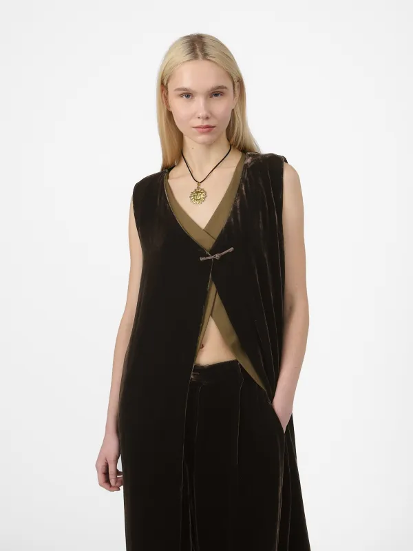 Fumoar Long Vest in Cacao Velvet made by Yali Milano
