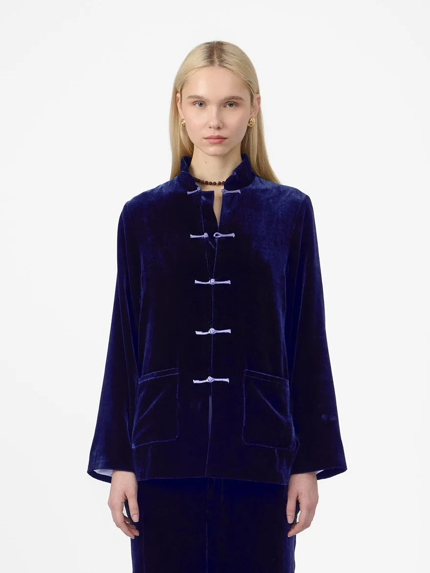 Maggio Blazer in Blue Velvet sold by Yali Milano