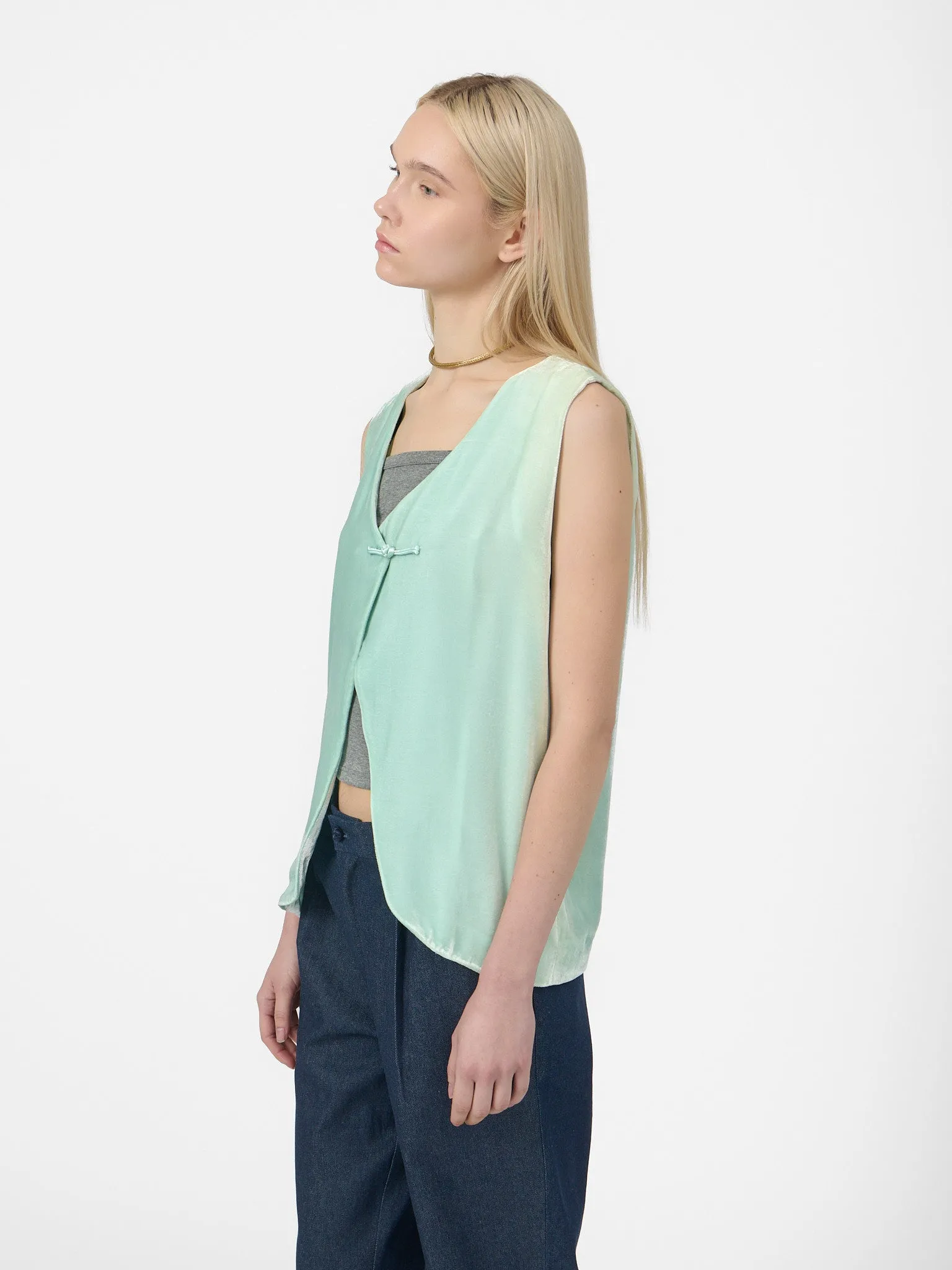 Fumoar Short Vest in Sea Dust Velvet sold by Yali Milano product image thumbnail 4