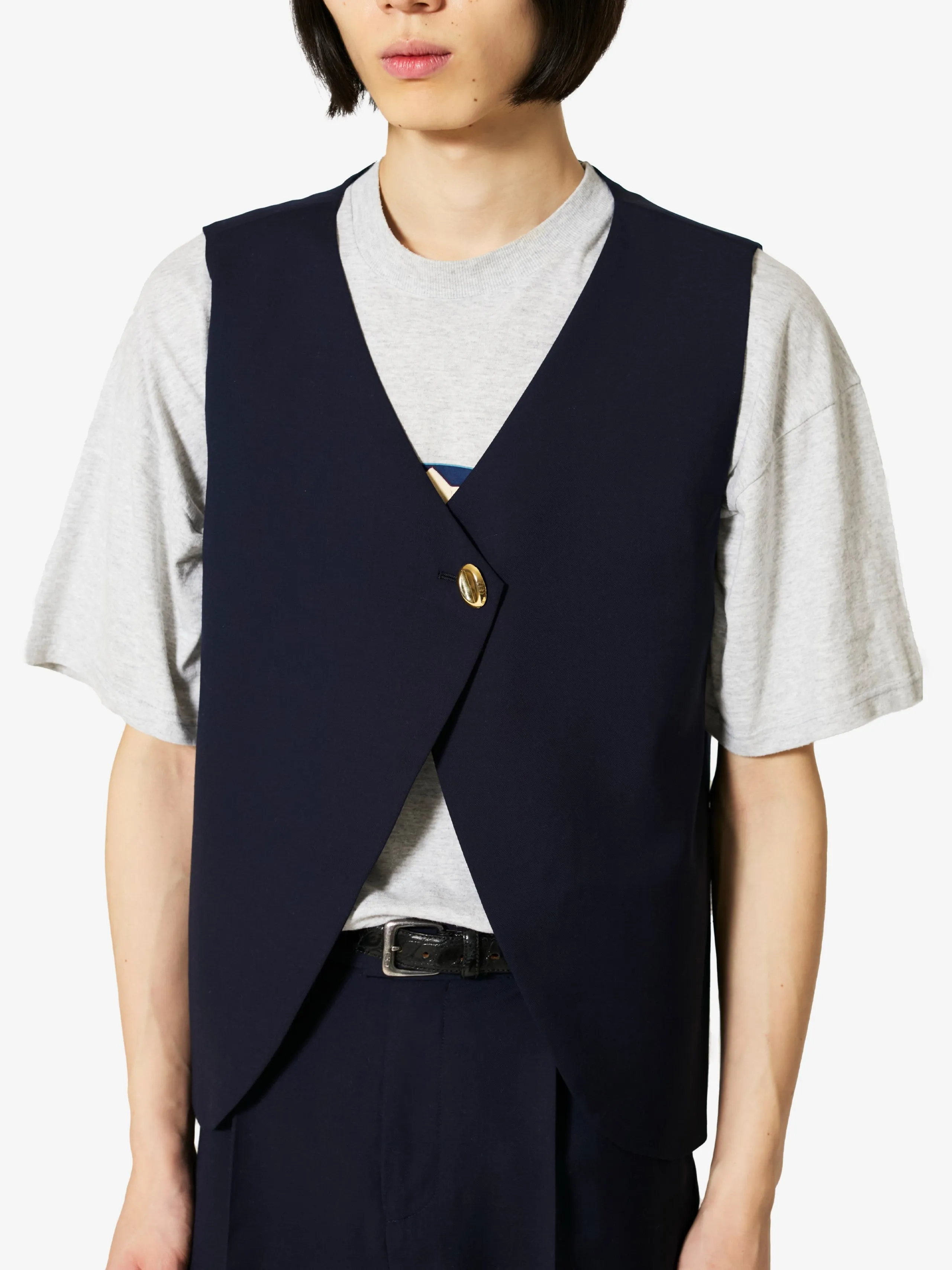 Fumoar Short Vest in Blue Goldstone Wool sold by Yali Milano product image thumbnail 3