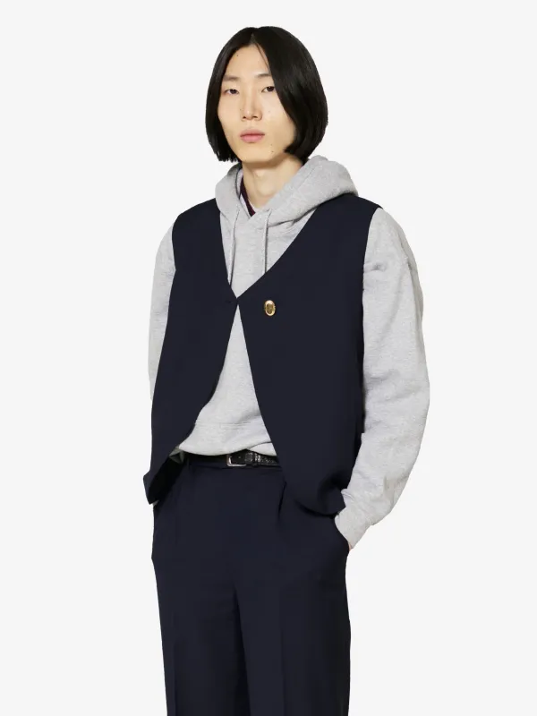 Fumoar Short Vest in Blue Goldstone Wool made by Yali Milano