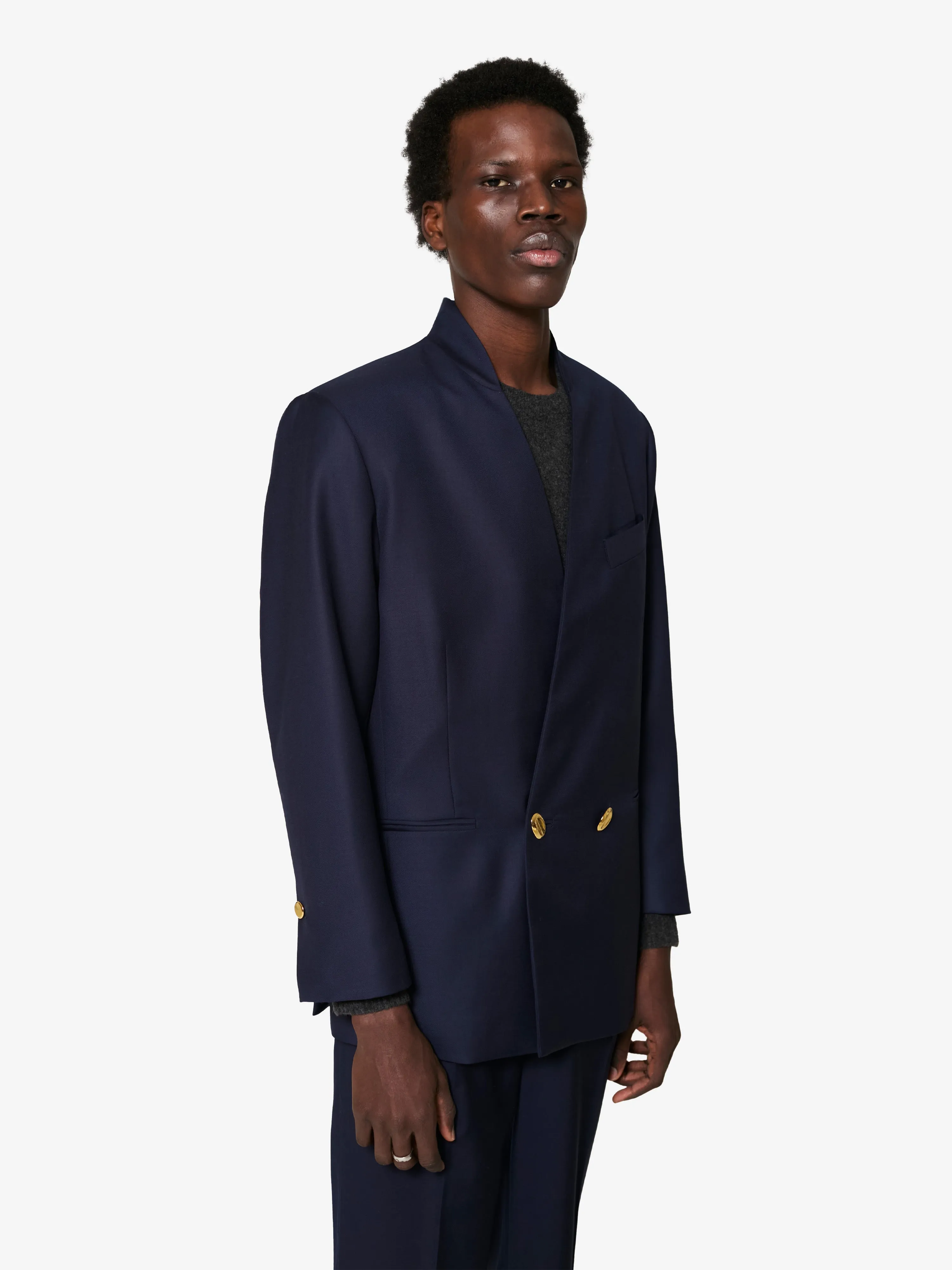 Airport Blazer in Blue Goldstone Wool sold by Yali Milano product image thumbnail 4