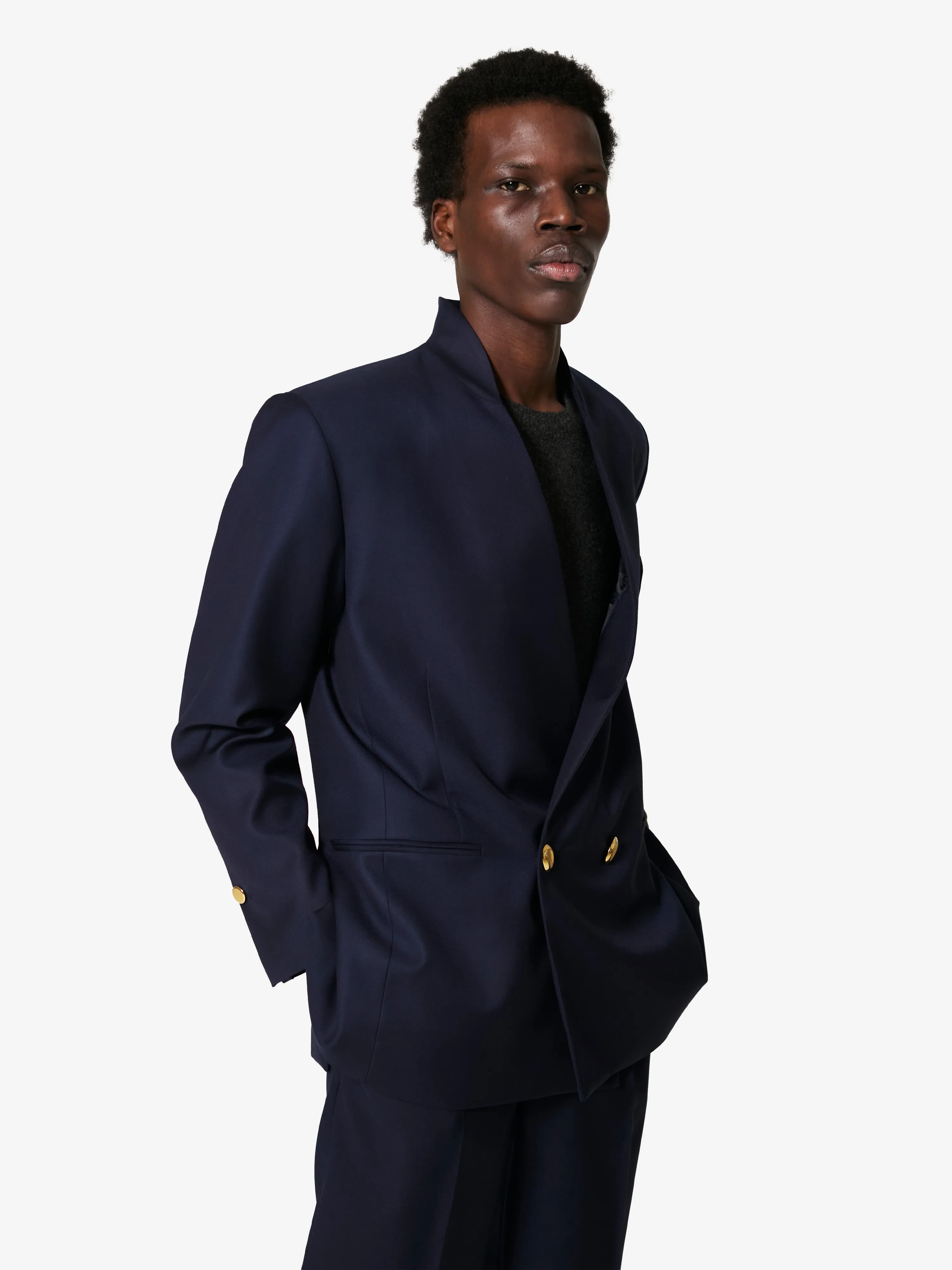 Airport Blazer in Blue Goldstone Wool sold by Yali Milano