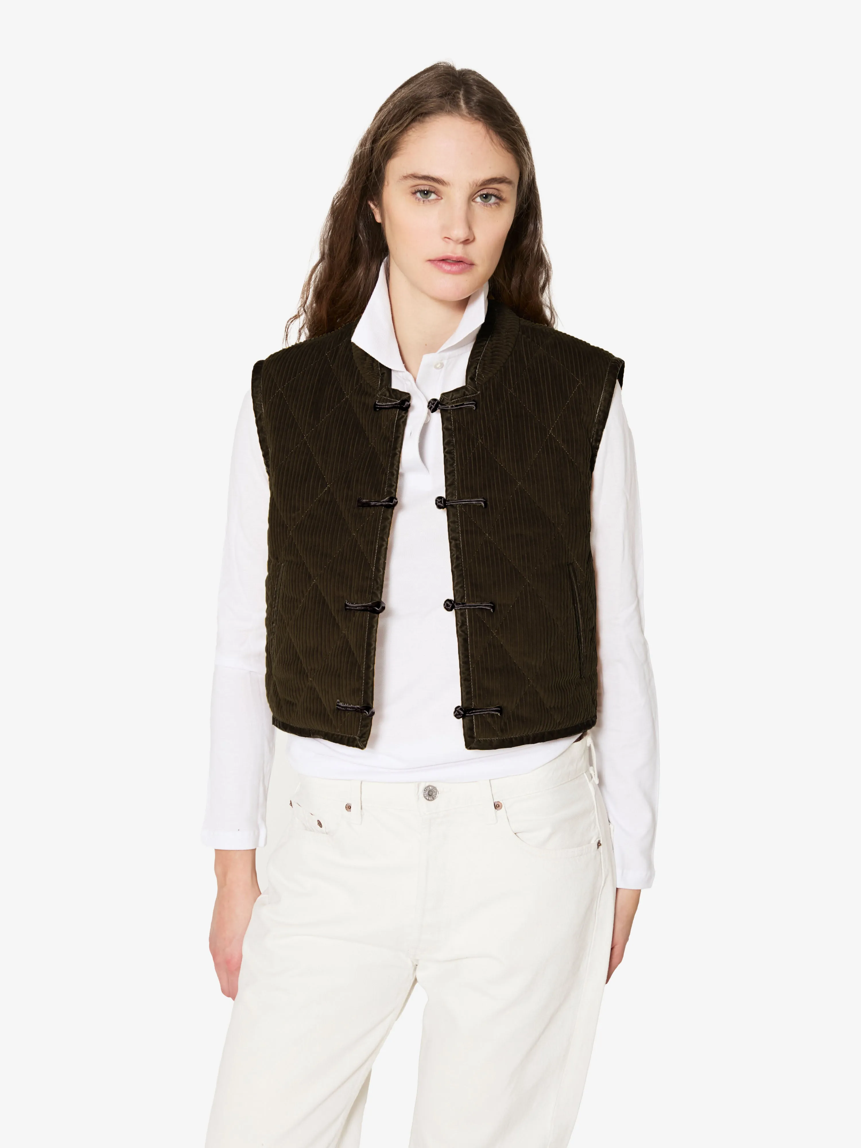 Mati Vest in Cacao Corduroy sold by Yali Milano