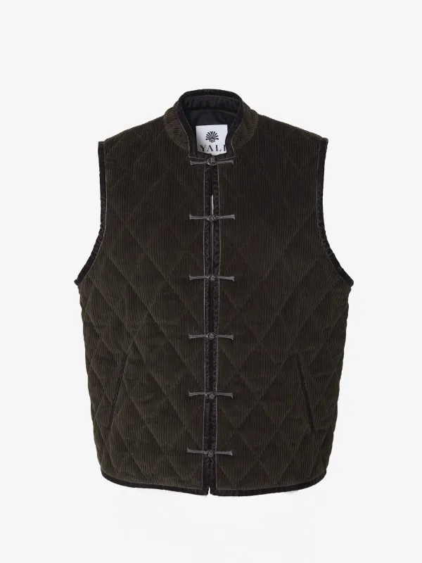 Charlie Vest in Cacao Corduroy made by Yali Milano