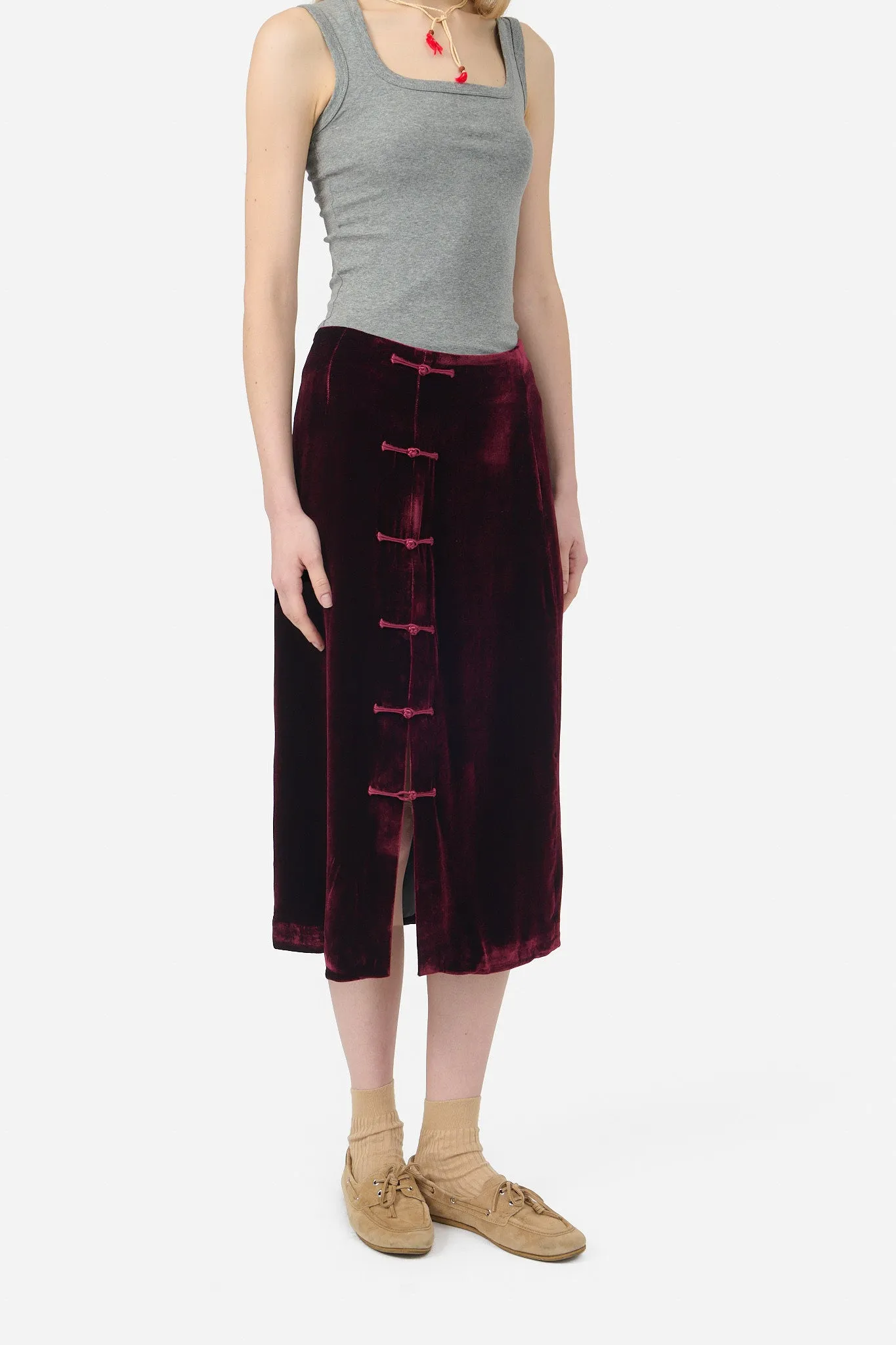 Lola Skirt in Burgundy Velvet sold by Yali Milano product image thumbnail 3