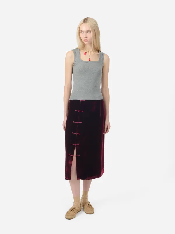 Lola Skirt in Burgundy Velvet made by Yali Milano