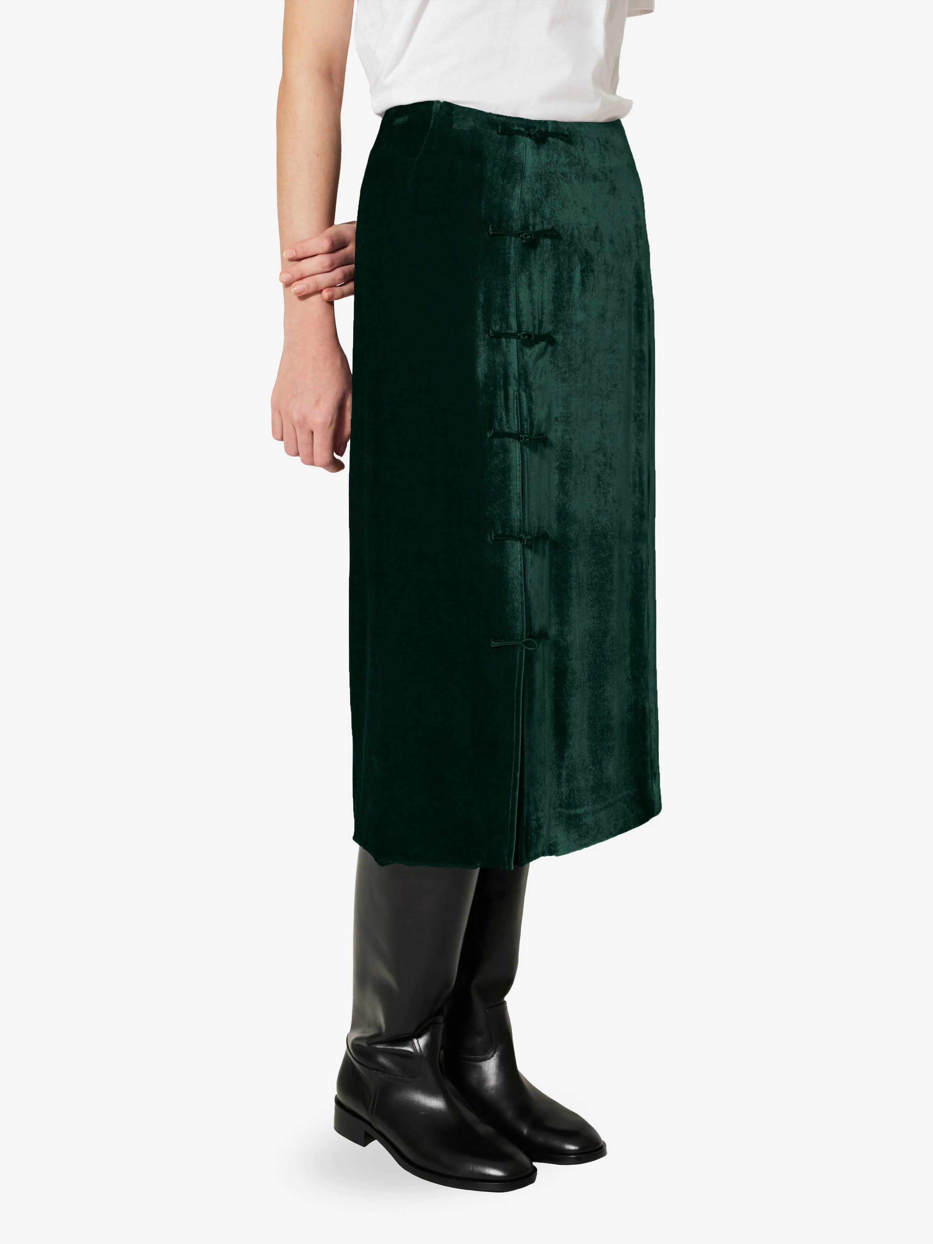 Lola Skirt in Green Velvet sold by Yali Milano
