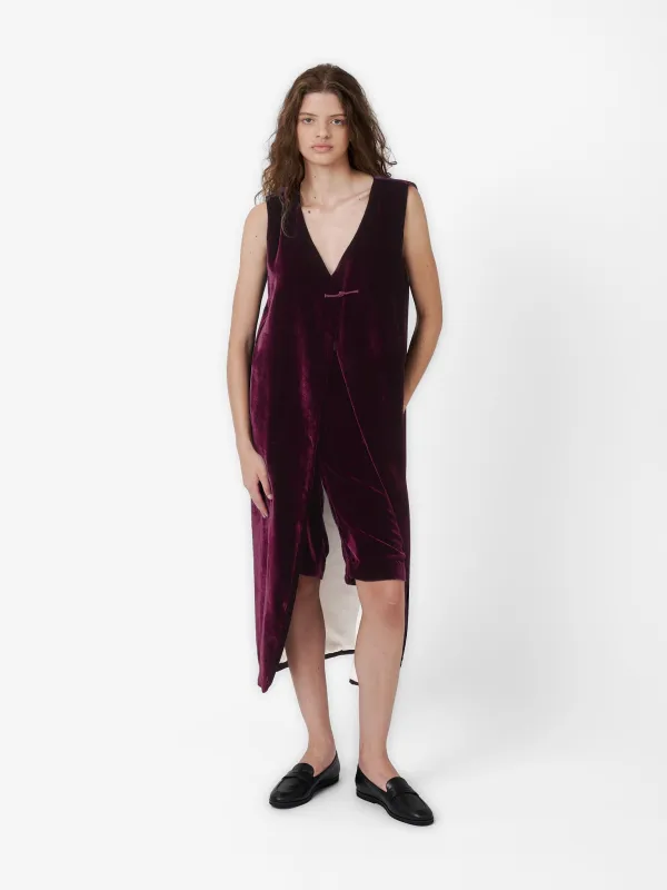 Fumoar Long Vest in Burgundy Velvet made by Yali Milano