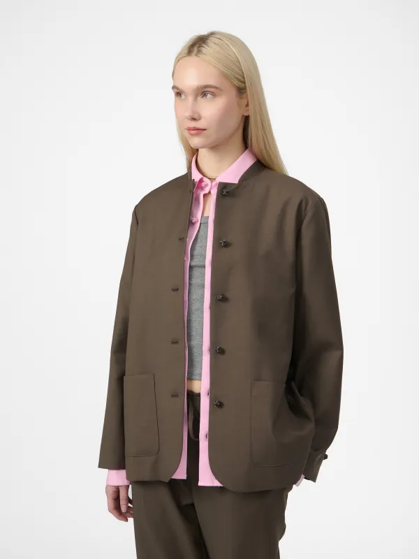 Smoking Blazer in Cedar Brown Wool Twill made by Yali Milano