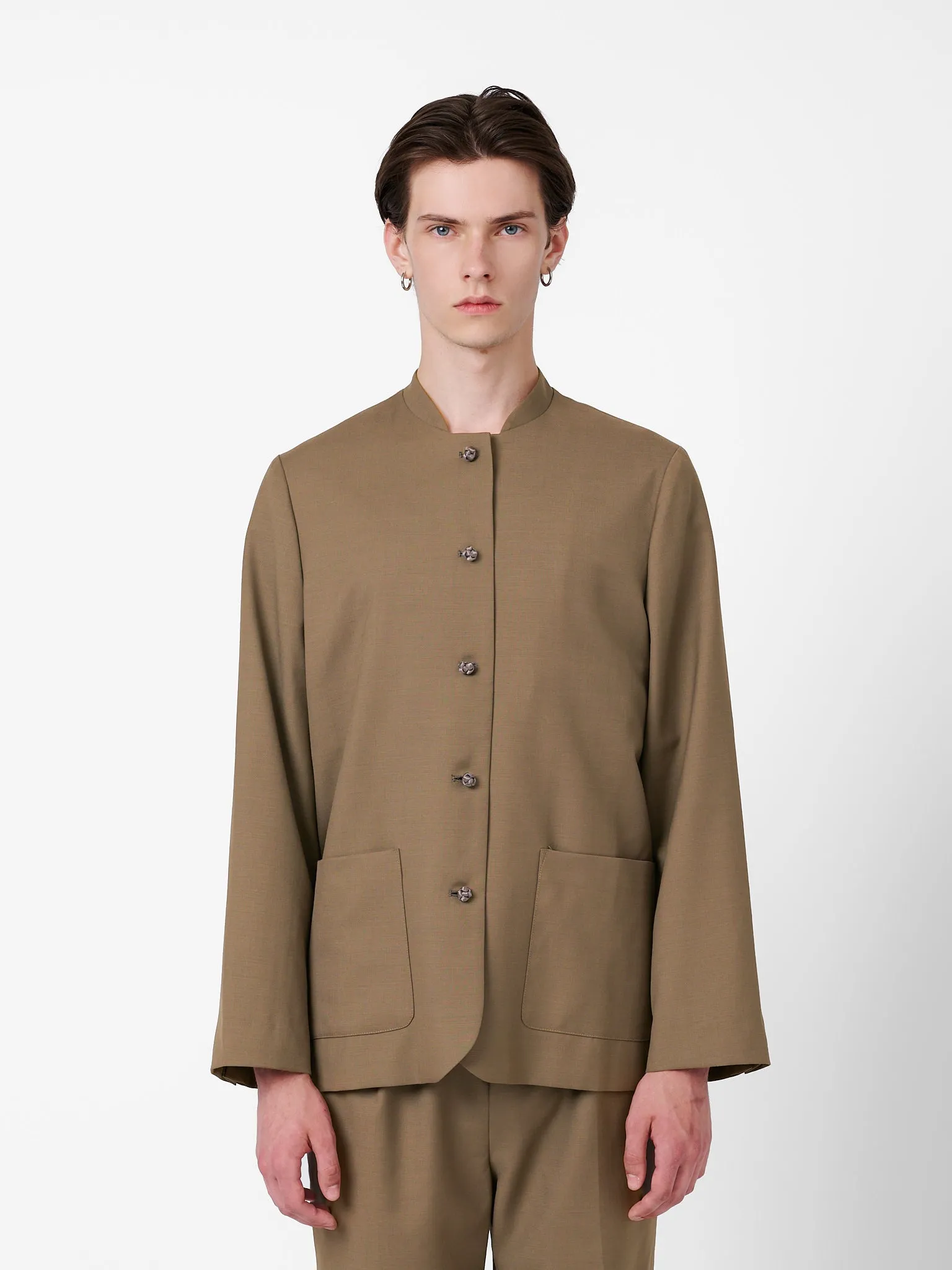 Smoking Blazer in Camel Beige Wool Twill sold by Yali Milano