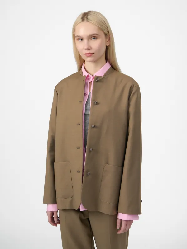 Smoking Blazer in Camel Beige Wool Twill made by Yali Milano