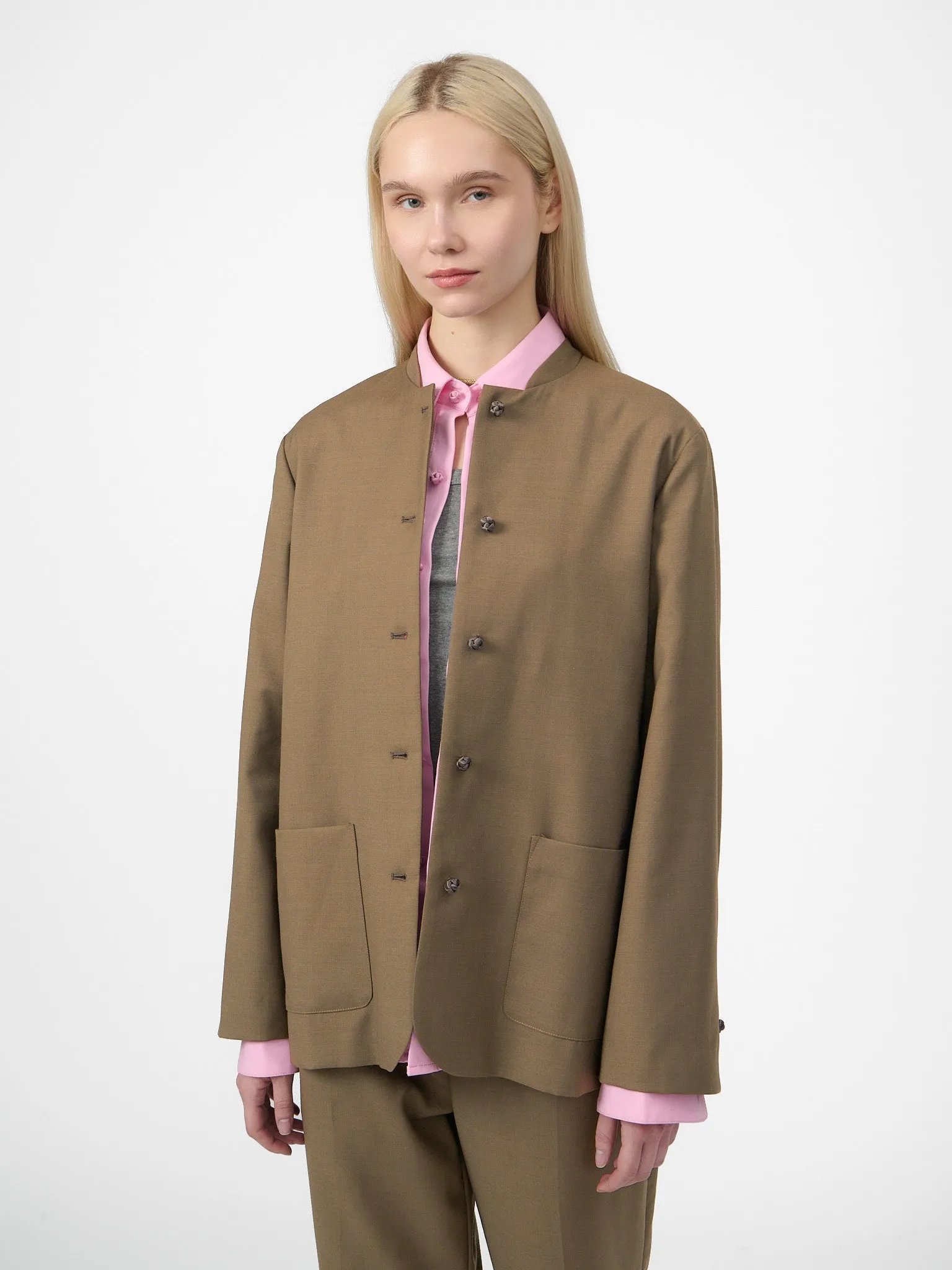 Smoking Blazer in Camel Beige Wool Twill sold by Yali Milano