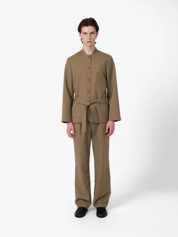 Coulisse Pants in Camel Beige Wool Twill made by Yali Milano