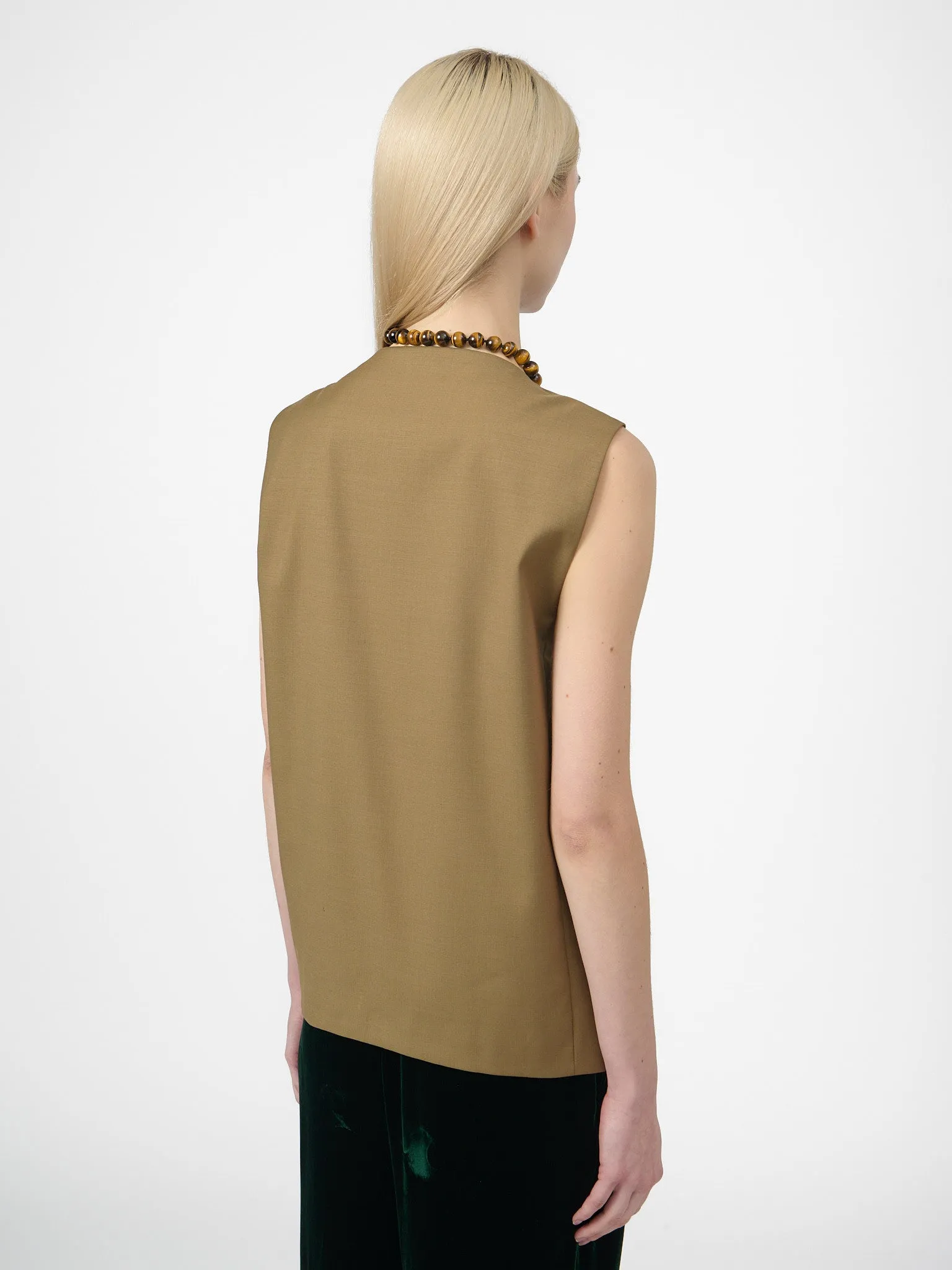 Fumoar Short Vest in Camel Beige Wool Twill sold by Yali Milano product image thumbnail 4
