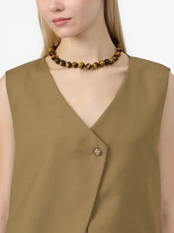 Fumoar Short Vest in Camel Beige Wool Twill sold by Yali Milano product image thumbnail 2