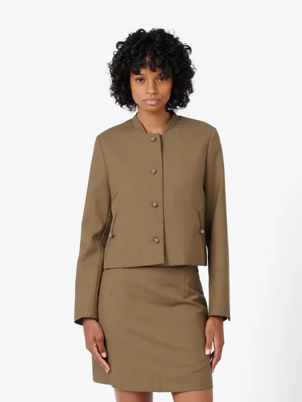 Crop Jacket in Camel Beige Wool Twill made by Yali Milano