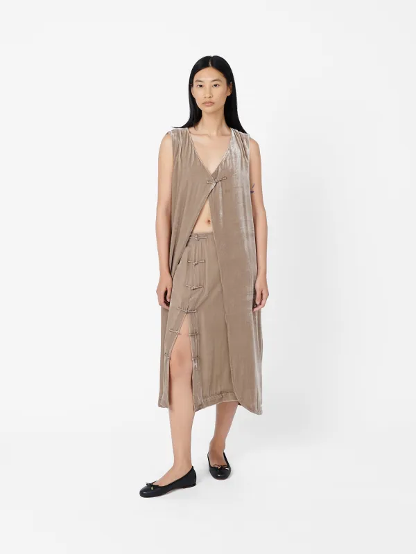 Fumoar Long Vest in Beige Velvet made by Yali Milano