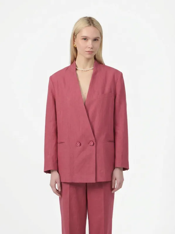 Airport Blazer in Dusty Amaranth Linen made by Yali Milano
