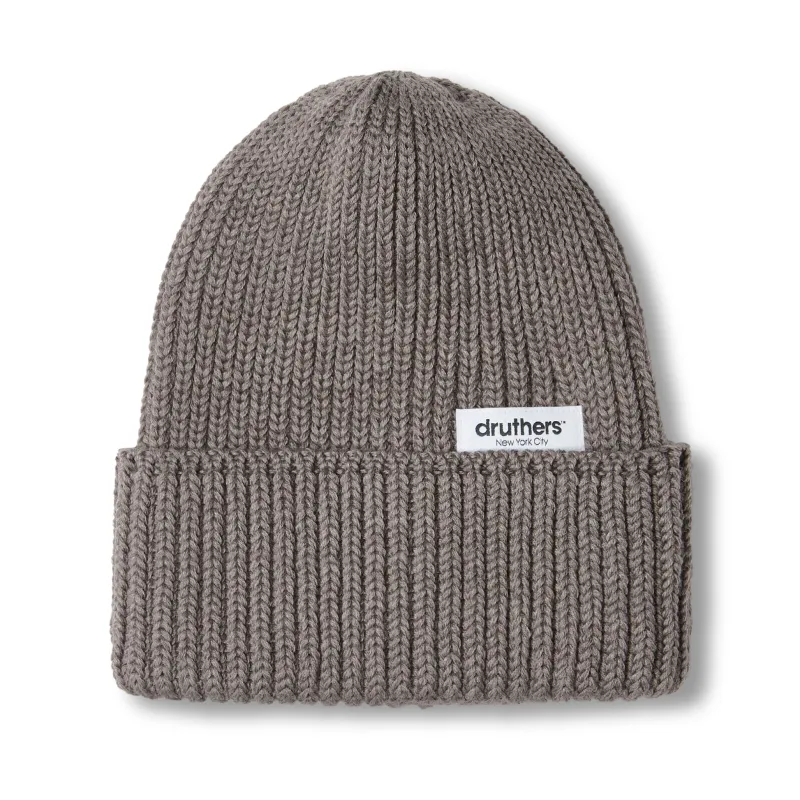 Merino Wool Big Knit Cardigan Beanie - Stone Heather made by Druthers