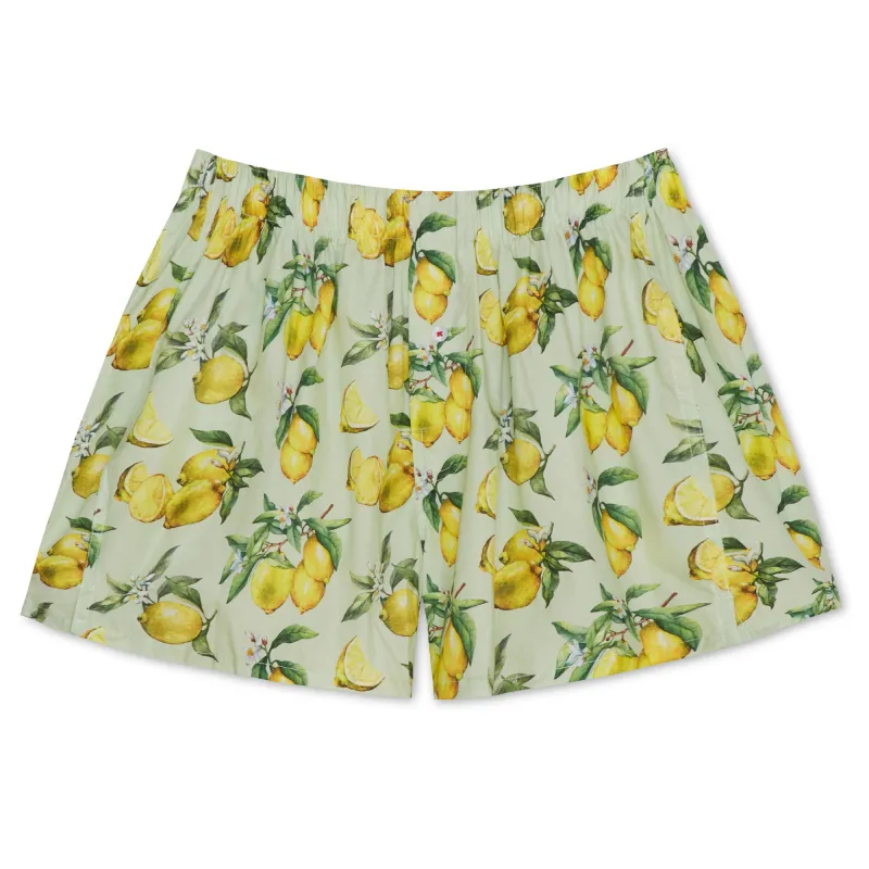 Organic Cotton Watercolor Lemons Boxer Short made by Druthers