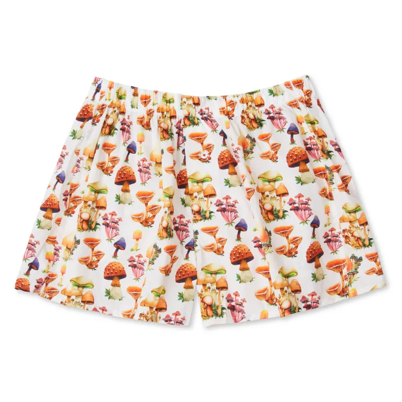Organic Cotton Seb Gorey Watercolor Shrooms Boxer Short - White made by Druthers