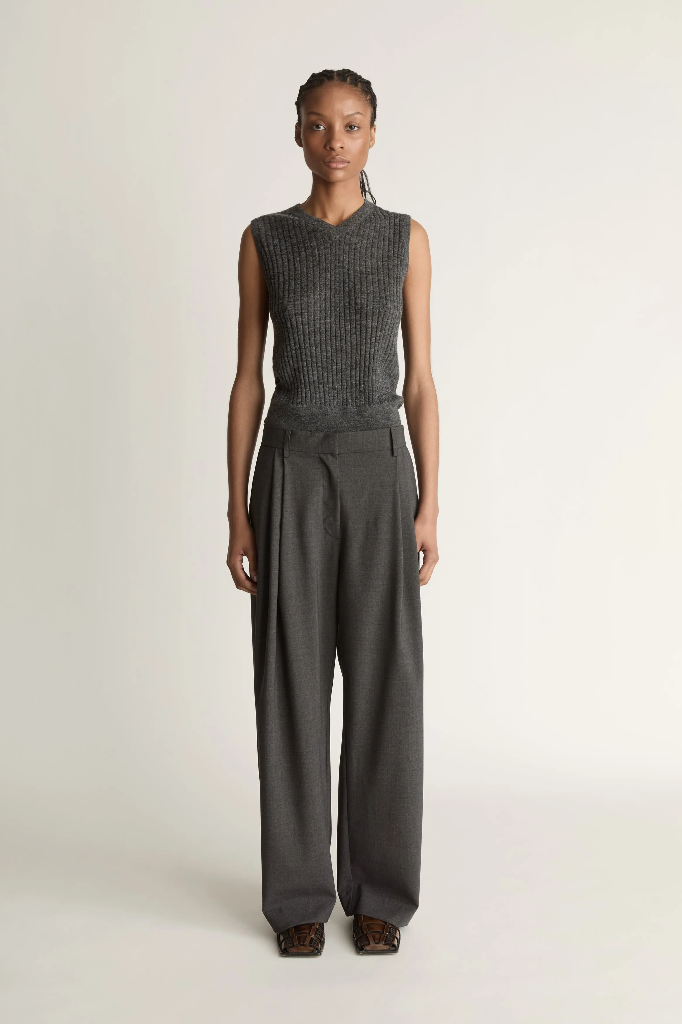 Myles Wool Satin Stripe Pant sold by Lee Mathews