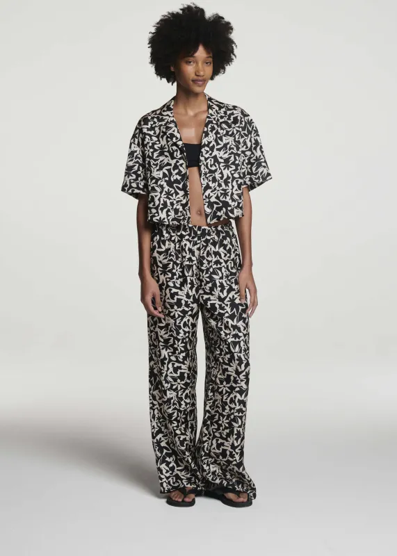 Loreto Trouser Abstract Garden Black Silk Twill made by ASCENO