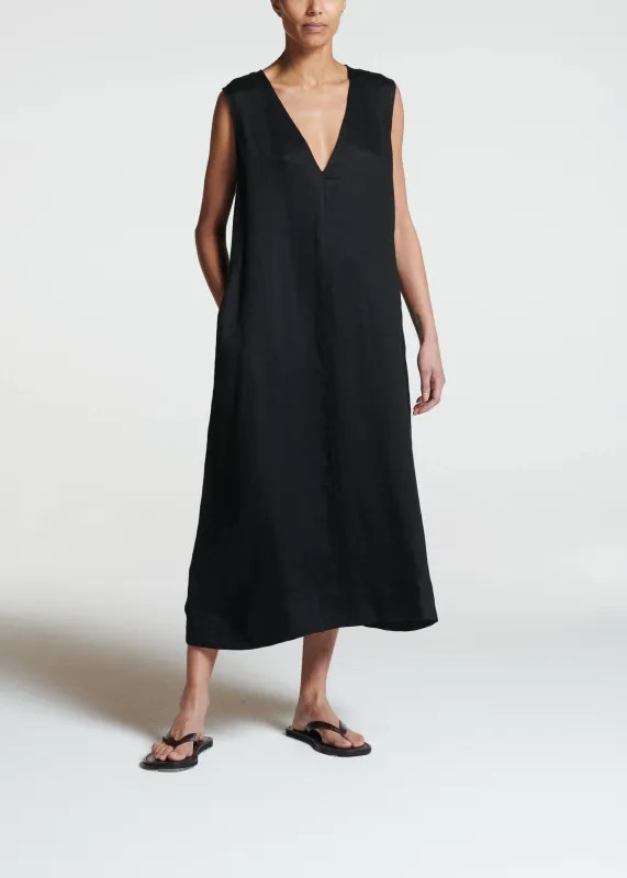 Nisha Black Heavy Linen Dress made by ASCENO