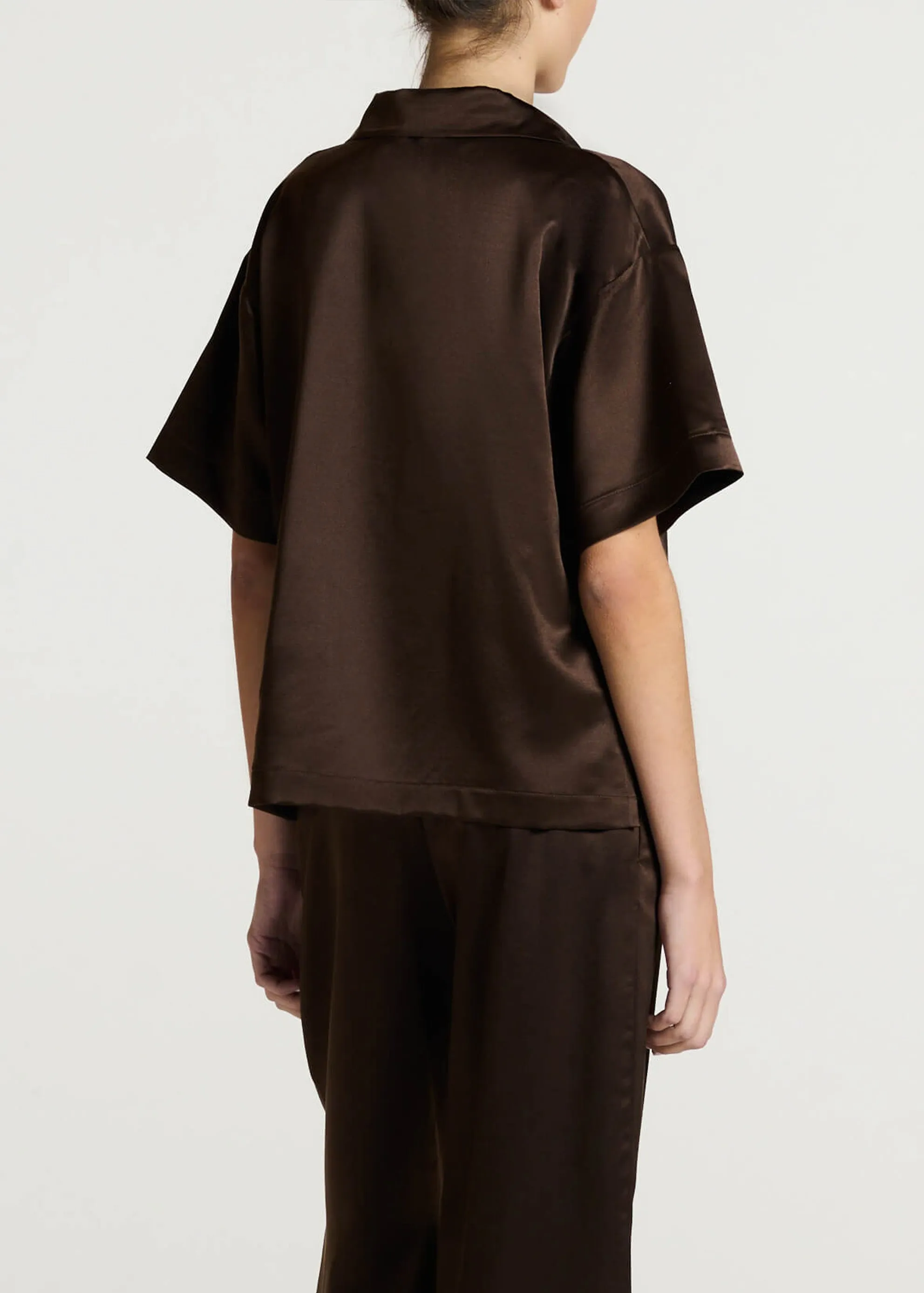 Modena Top Dark Brown Silk Wool Satin sold by ASCENO product image thumbnail 4